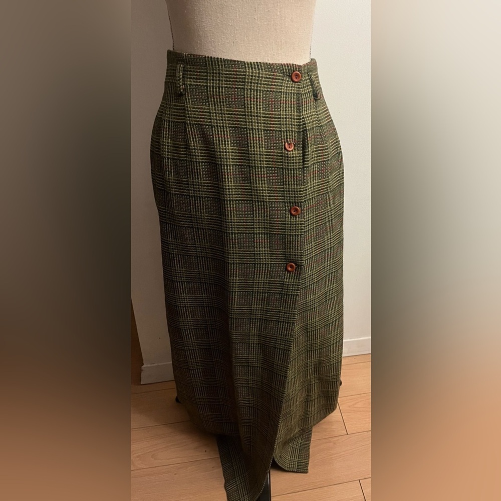 Vintage 80s Jax Double Breasted Wool Oversized Green Plaid Blazer Suit Size 10 - Picture 11 of 15